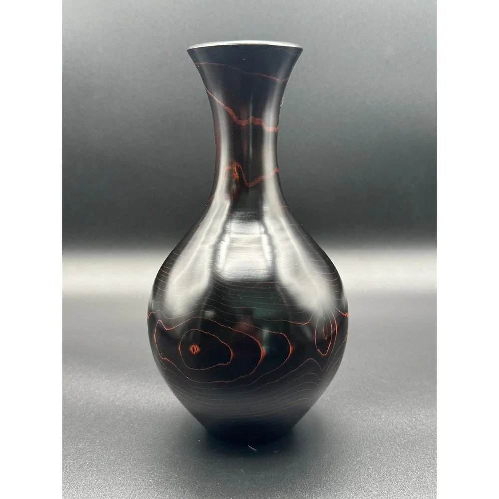 Vintage Japanese Lacquered Wood Vase 9.75